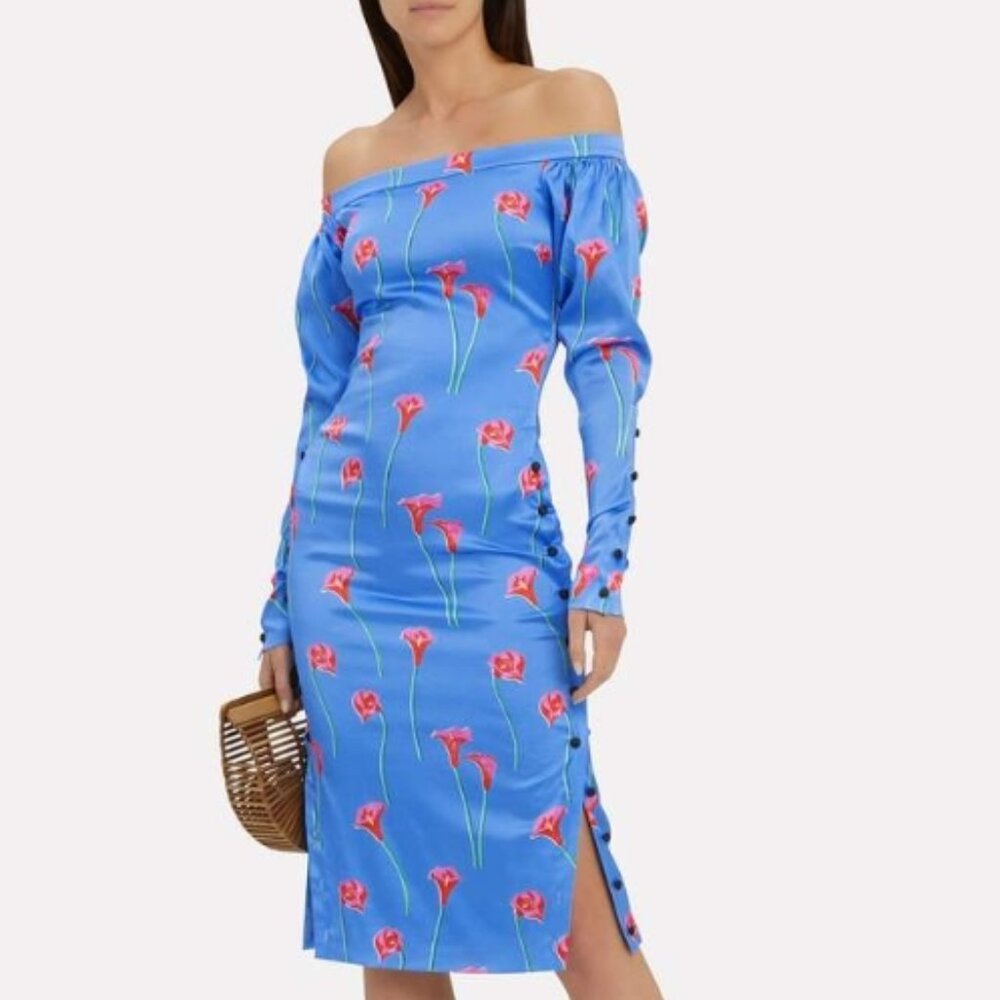 Caroline Constas Pre-fall NY 2019 Collection Dania Lilly Dress in Blue XS $598